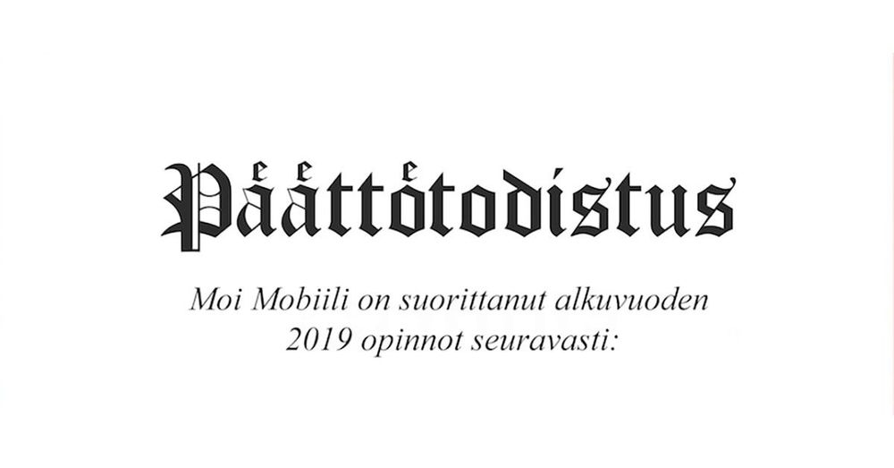 Moilla jälleen kiitettävästi sujunut lukukausi takana! Katso 2019 kevätlukukauden päättötodistus.